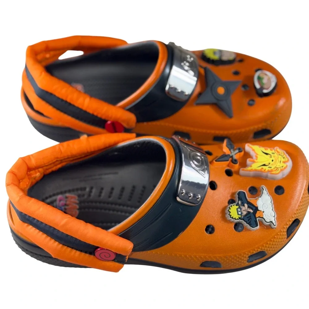 Crocs Naruto Shippuden Classic Clogs Orange Black Boys Kids Size J4 Jibbitz